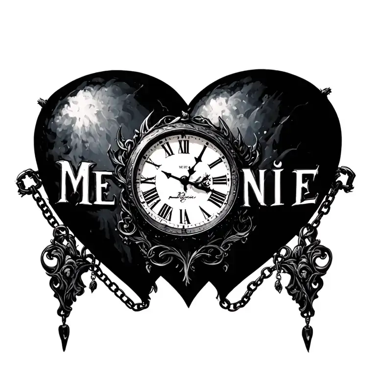 "Mélanie" clock Coeur chain tattoo design idea