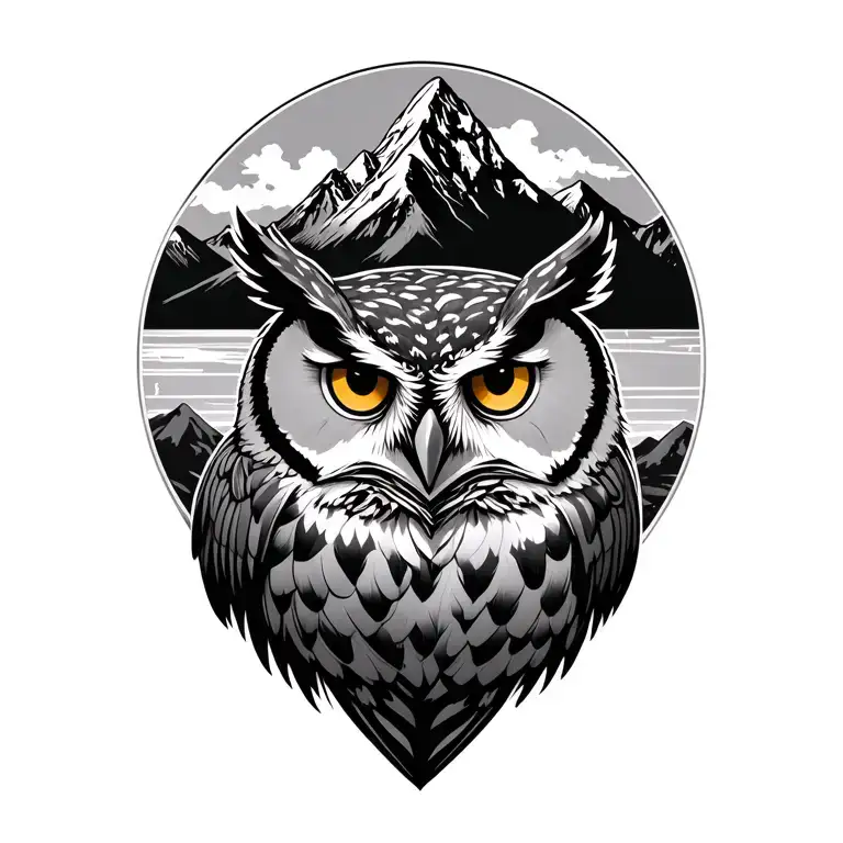 owl with mountain landscape  tattoo design idea