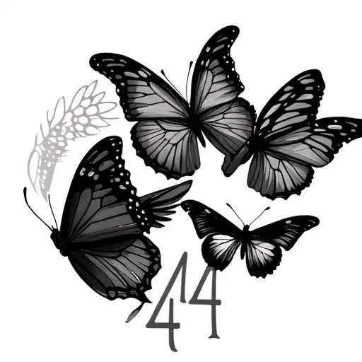 3 butterflies & 444 angel number behind ear tattoo design idea