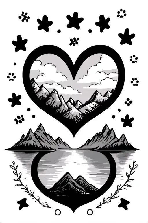 star, heart, paw print, puzzle pieces, lakes and mountains, braille tattoo design idea