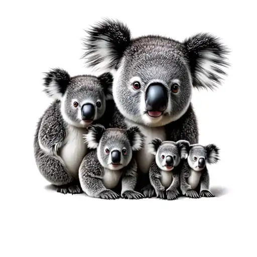 Koala and four babies tattoo design idea