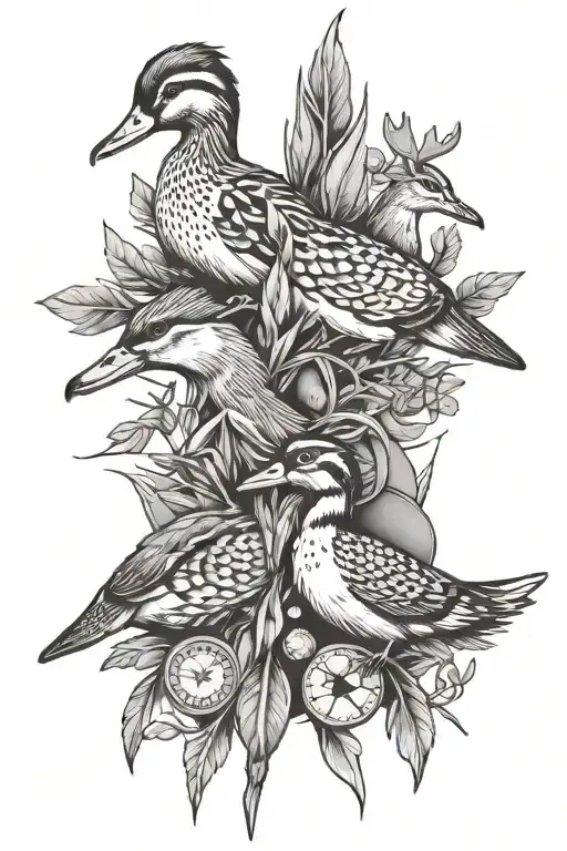 ducks, coins, arrowheads, deer, grandpa tattoo design idea