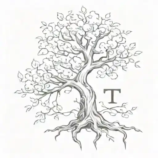posion tree with an T initial somewhere tattoo design idea