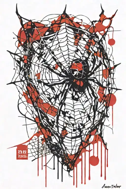 spider with webs returns to the wild heart" tattoo design idea