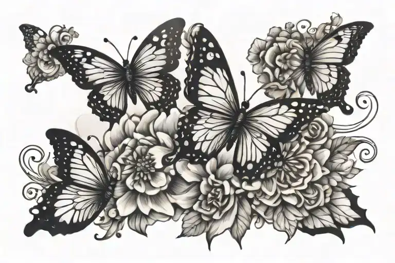 mandala with flowers and butterflies fluttering tattoo design idea