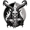 baphomet and burning church tattoo design idea