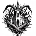 baphomet and burning church tattoo design idea