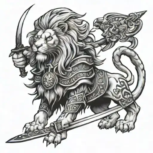 lion , samurai sword, get rich or die trying tattoo design idea