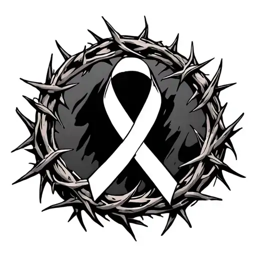 crown of thorns and breast cancer ribbons tattoo design idea