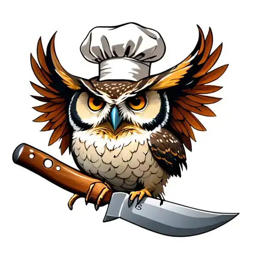 owl chef with chef knife tattoo design idea