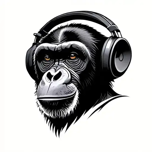 chimp with headphones tattoo design idea