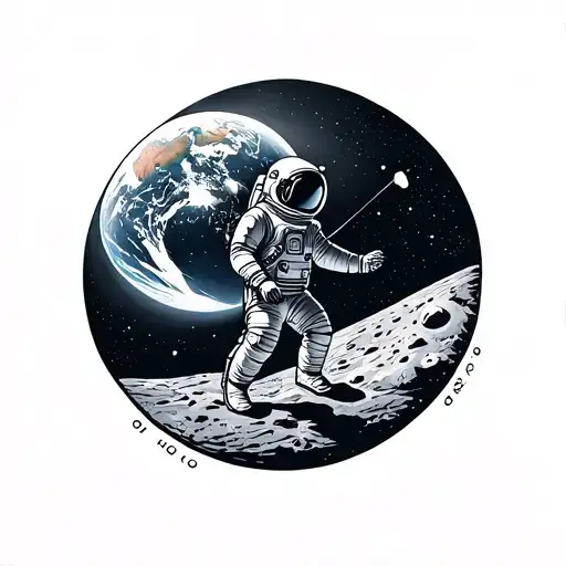 astronaut on the moon reaching back at earth tattoo design idea