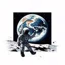 astronaut on the moon reaching back at earth tattoo design idea