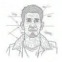 A scribbled outline of the famous dolly zoom shot from La Haine with the caption ‘I feel like an ant lost in intergalact tattoo design idea