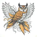owl with falling feathers tattoo design idea