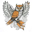 owl with falling feathers tattoo design idea