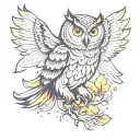 owl with falling feathers tattoo design idea