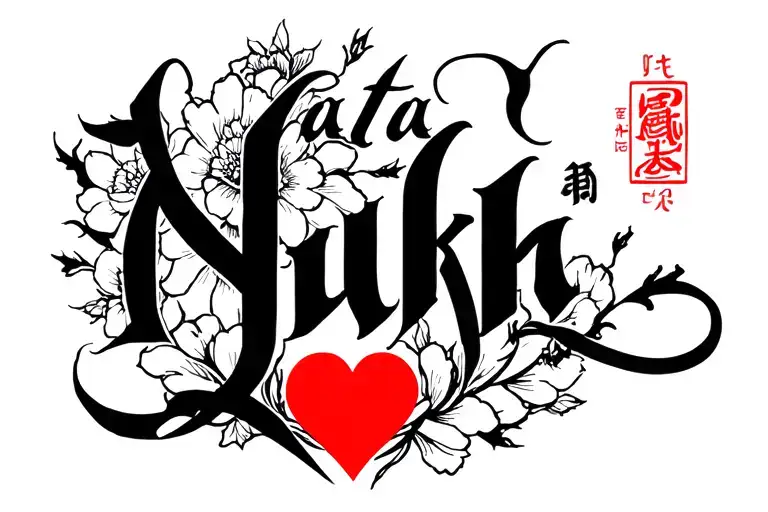 two word tattoo " Nata Luka " and between them draw a simple heart. make it in gothic style tattoo design idea