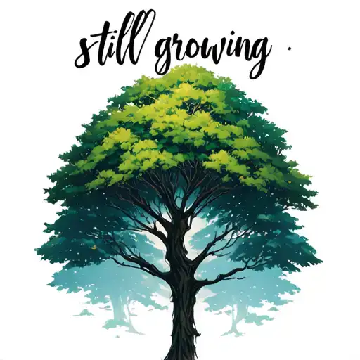 a life tree still growing and with a mention on the top that mention "still growing" tattoo design idea