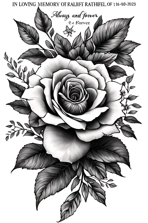 i want a tattoo with in loving memory of rachel ratliff 07-16-1990 to 10-05-2025 with always and forever and i have a bu tattoo design idea