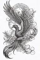 with a phoenix soaring and plants growing together add number 8 for infinity 888 tattoo design idea