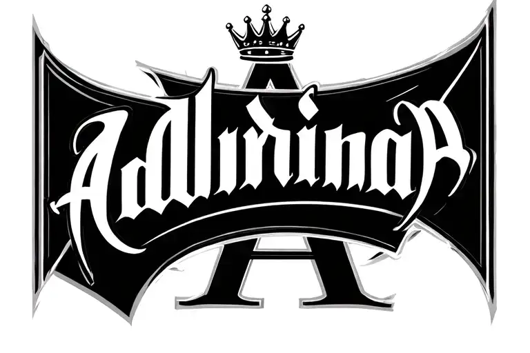 "Adriana" the name written across arm with a crown around the A and light shading around the word with a fancy font  tattoo design idea