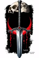 sword piercing soldier skull at bottom of blade with a bloodmoon and the words till my dying breath  tattoo design idea