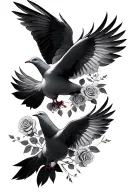 2 doves flying towards each other with roses in their mouth tattoo design idea