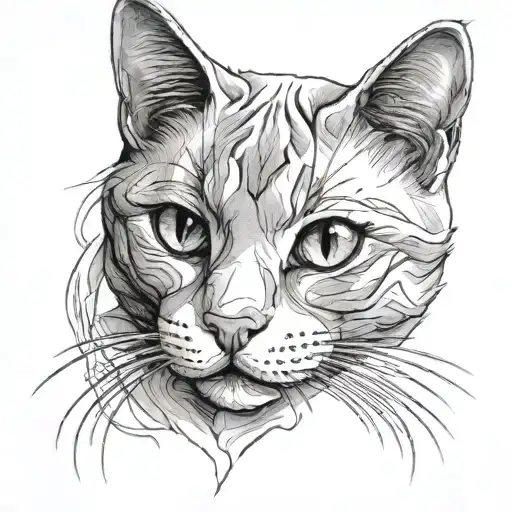 gray cat memory ashes tattoo design idea