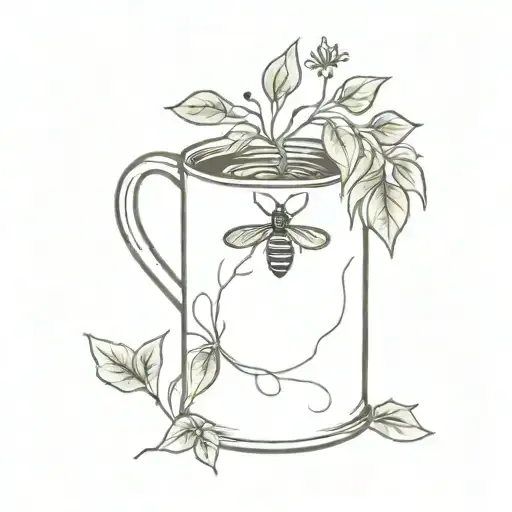small lightning bug on honeysuckle vine wrapped around old tin mug tattoo design idea