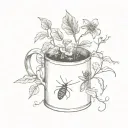 small lightning bug on honeysuckle vine wrapped around old tin mug tattoo design idea