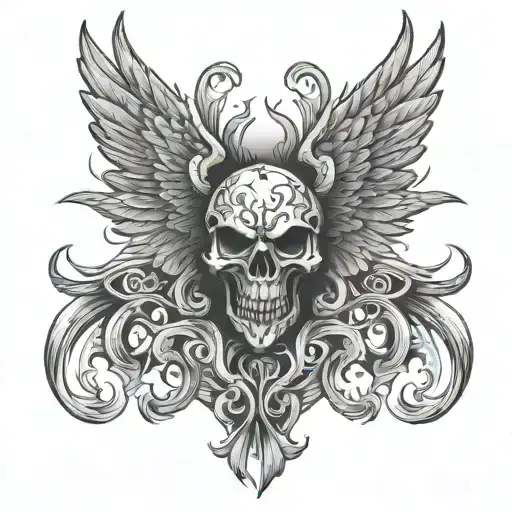 666 with wings on both side tattoo design idea