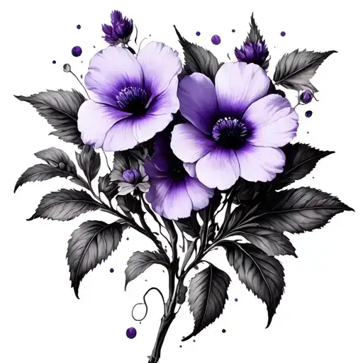 sonder / invisible string with violet flowers tattoo design idea