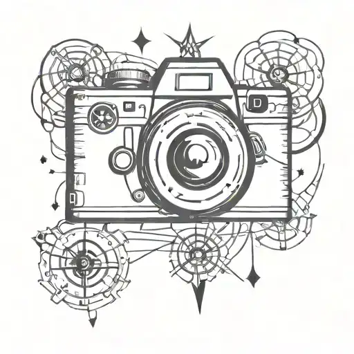 Mix of a camera with compass from tales of symphonia, the kame house and the scopa card game tattoo design idea