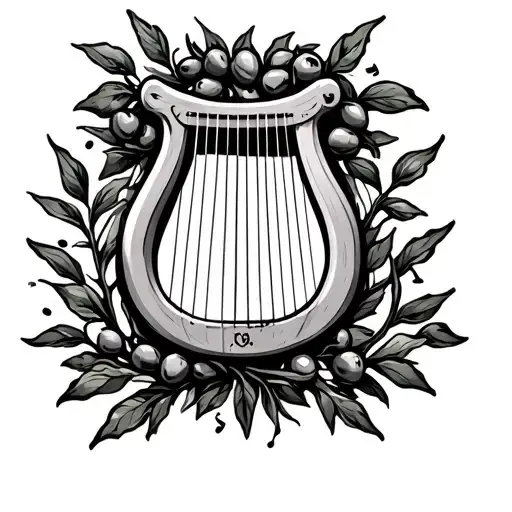olive branches with a lyre surrounded by music tattoo design idea