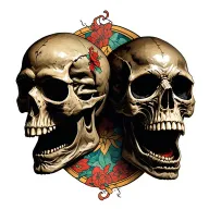Two Skulls opposed attached with mouth opened tattoo design idea