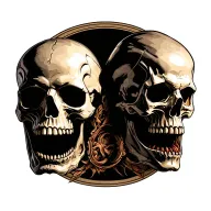 Two Skulls opposed attached with mouth opened tattoo design idea