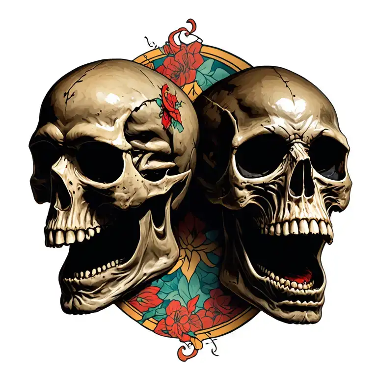 Two Skulls opposed attached with mouth opened tattoo design idea
