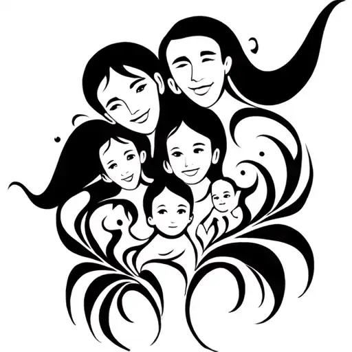 family with ocean theme tattoo design idea