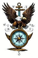 Compact Eagle wings tucked (Above the Compass), Compass (Centerpiece), Anchor (completely Below the Compass) tattoo design idea