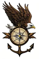 Compact Eagle wings tucked (Above the Compass), Compass (Centerpiece), Anchor (completely Below the Compass) tattoo design idea