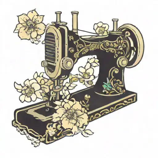 sewing machine hawaii flowers tattoo design idea