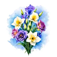 gladiolus, daffodil, rose, sweet pea family birth flower bouquet tattoo design idea