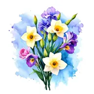 gladiolus, daffodil, rose, sweet pea family birth flower bouquet tattoo design idea
