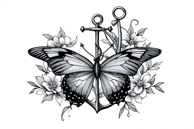 anchor with butterfly tattoo design idea