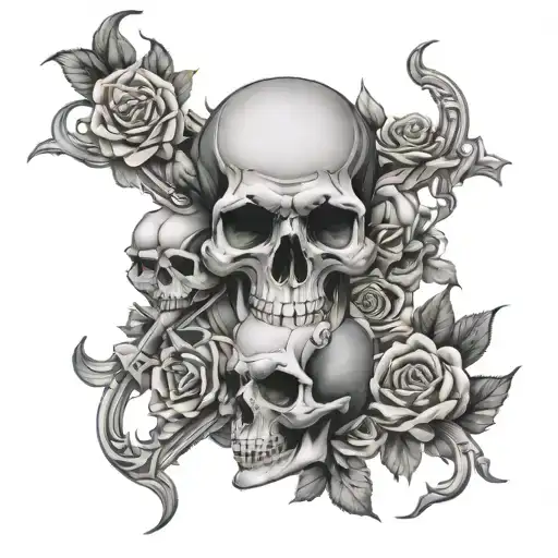 skulls roses and a cross intertwined tattoo design idea