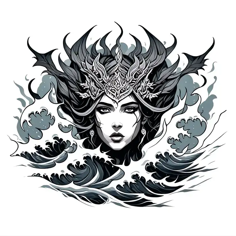 Indra with thunder and waves.  tattoo design idea