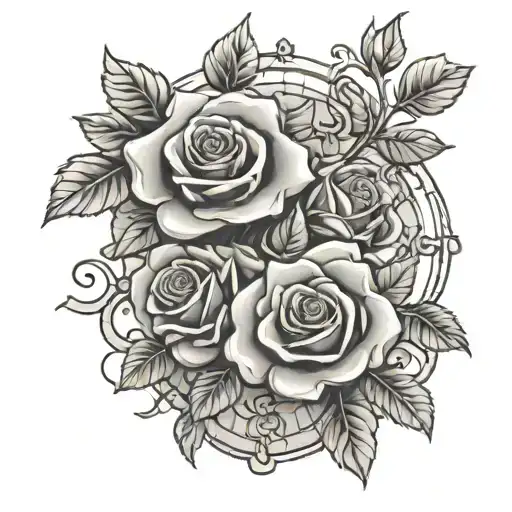 brick wall with vines and roses tattoo design idea