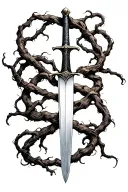 thin swords wrapped in thin vines hanging tattoo design idea