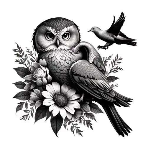 Doves Cross Owls, elephant, deerSun Flowers tattoo design idea